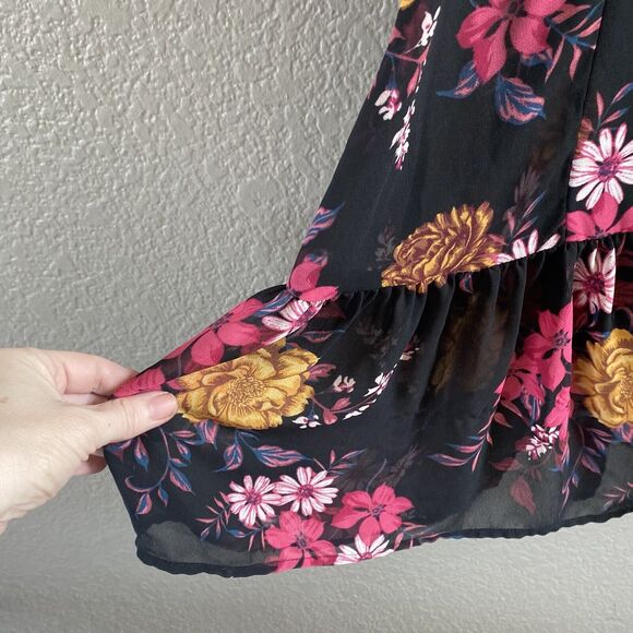 Torrid Dress  2X Black Red Long Sleeve Midi Chiffon Floral Boho Flowy - Picture 9 of 16